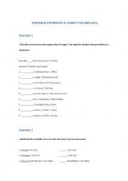 English Worksheet: Personal Pronouns and family
