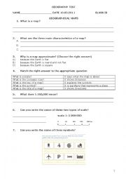 English Worksheet: geography_testabout maps