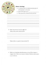 English Worksheet: Chinese Zodiac Online Search Guided Sheet & Class Questions Survey