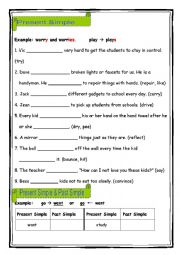 English Worksheet: Grammar review: Present Simple, Present Continuous, Past Simple & Past Continuous