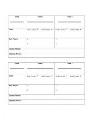 English Worksheet: Netball Scoresheet