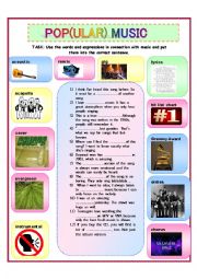 English Worksheet: Pop(ular) Music Words & Expressions (Vocabulary Building)