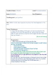 English Worksheet: Speaking Lesson Plan (past perfect)