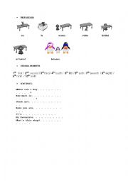 English Worksheet: Prepositions and Ordinal numbers