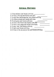 English Worksheet: animal rhymes