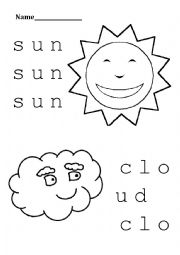 English Worksheet: Colour and trace sun and cloud