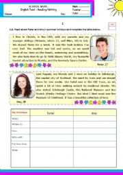 What did you do last  summer holidays? - Reading/writing test for levels A1+ or A2-