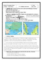 English Worksheet: First form Holidays and tourism