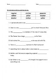 English Worksheet: ar and or says /er/ fill in the blanks