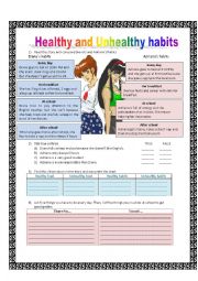 English Worksheet: Healthy and unhealthy habits