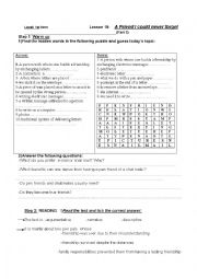 English Worksheet: lesson 19 :A friend  I could never forget part 1