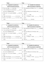 Elementary test, personal pronouns, possessive adjectives, questions, writing a letter