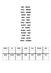 English Worksheet: Opposites