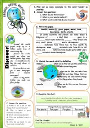 English Worksheet: reuse, reduce, recycle