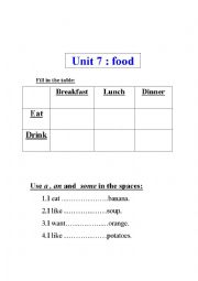 English Worksheet: food