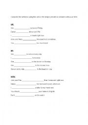English Worksheet: Complete the sentence using the verb in the simple present or present continuous form: