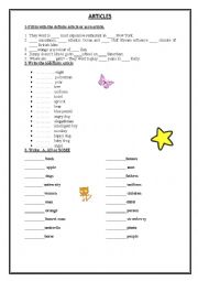 English Worksheet: articles