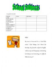 English Worksheet: school subjects