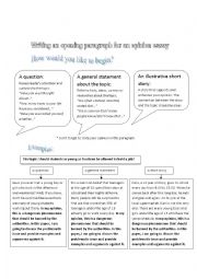 English Worksheet: writing an opinion essay - opening paragraph