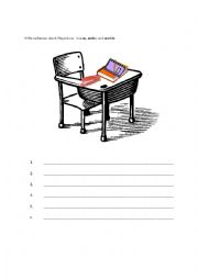 English Worksheet: Classroom Objects & Prepositions (On, Under, Next To)