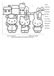 English Worksheet: Hello Kitty Colors and Numbers