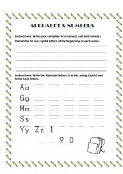 English Worksheet: Alphabet and numbers