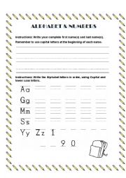 Alphabet and numbers - ESL worksheet by badzbear