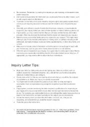 English Worksheet: tips on writing letter of inquiry