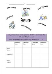 English Worksheet: Class Survey Activity using Future Tense (will)