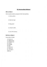 English Worksheet: ESL MIDTERM - Intermediate level adult ESL class