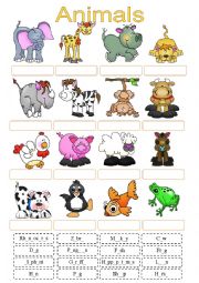 English Worksheet: Animals Cut and Paste Activity