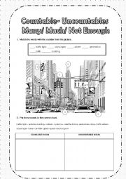 English Worksheet: COUNTABLES/UNCOUNTABLES NOUNS+ THERE IS MUCH+ THERE ARE MANY+ THERE ISNT ENOUGH+ THERE ARENT ENOUGH