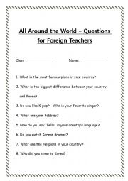 English Worksheet: Around the World Questions