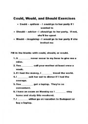 English Worksheet: Should Could Would Practice