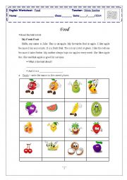 English Worksheet: Food