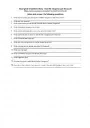 English Worksheet: Aboriginal Dreamtime story listening exercise