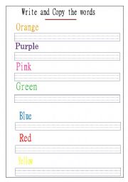 English Worksheet: writing colour words 