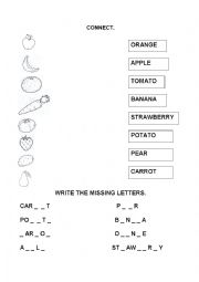 English Worksheet: Food: write the missing letters
