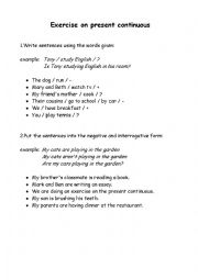 English Worksheet: Exercise on Present Continuous