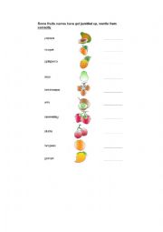 English Worksheet: Fruits names