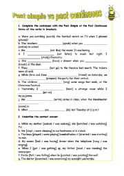 English Worksheet: Past simple vs past continuous exercises