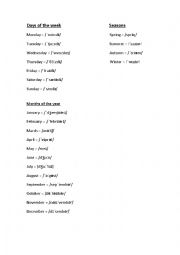 Days, months and seasons pronunciation