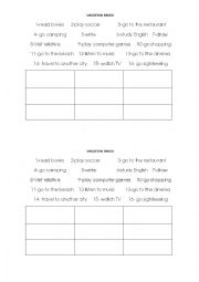 English Worksheet: Bingo about vacation vocabulary