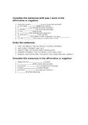 English Worksheet: Test WAS - WERE