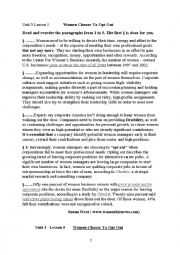 English Worksheet: UNIT 3 LESSON 5 WOMEN CHOOSE TO OPT OUT