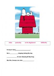 English Worksheet: adverbs Snoopy