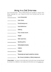 English Worksheet: Going for a job interview