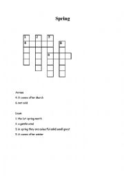 English Worksheet: Spring crossword puzzle