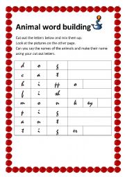 English Worksheet: Animal Word Building1