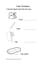 English Worksheet: Objects and Colors